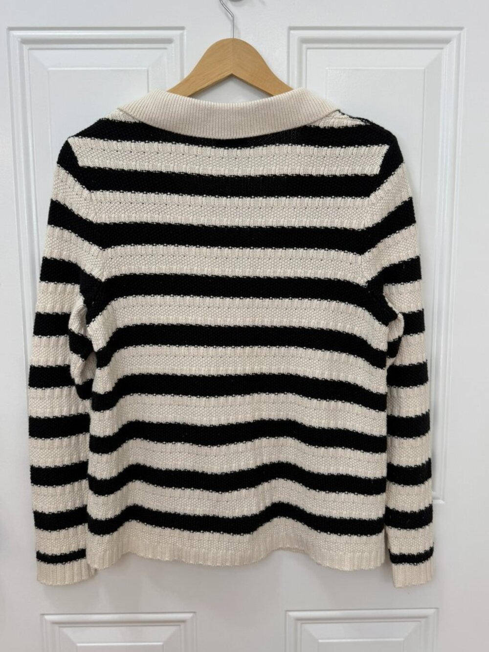 J.Jill Wearever Striped Knit Cardigan Black Cream Button Front Small Petite - Picture 4 of 9